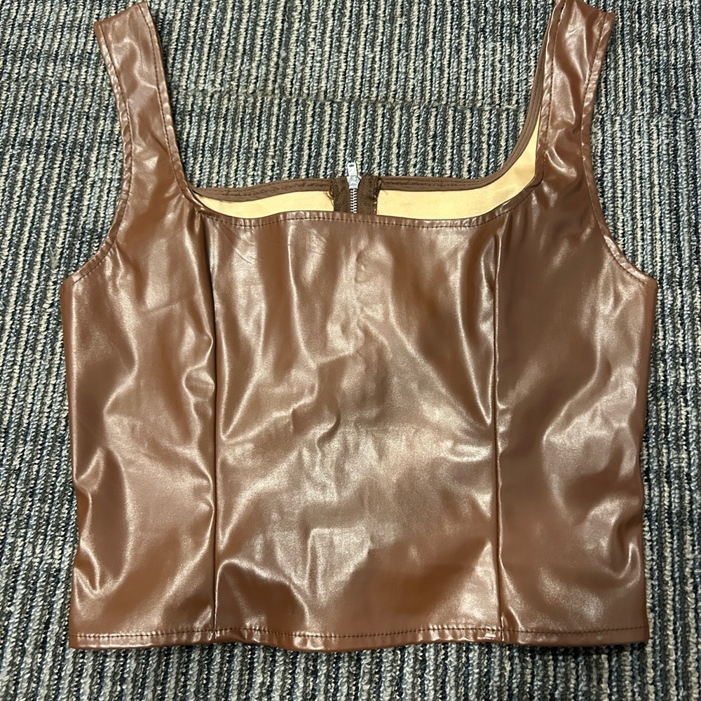 Brown Faux Leather Women's Top